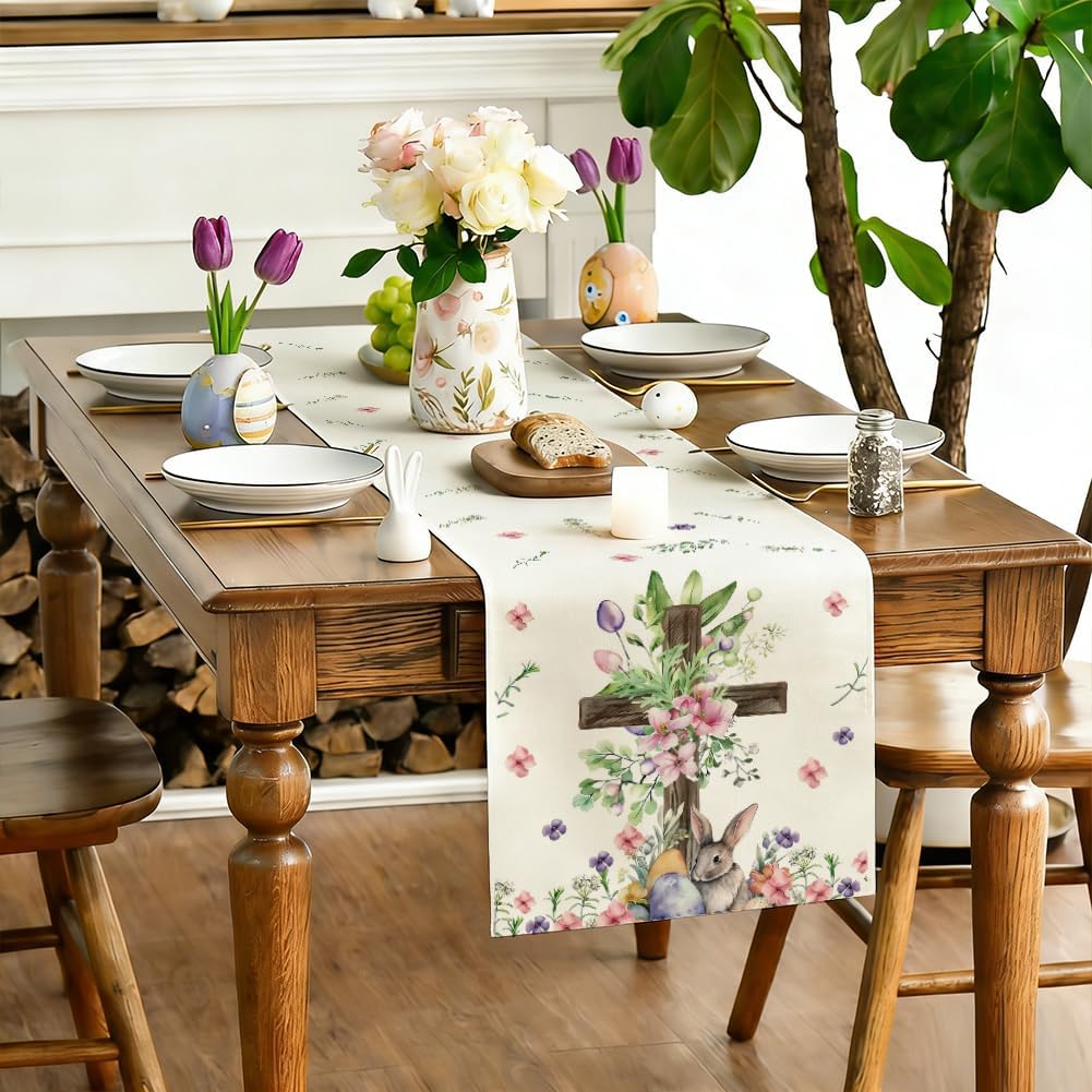 Decoración Pascua Conejito Cruzado Huevos Flores Mesa Arpillera