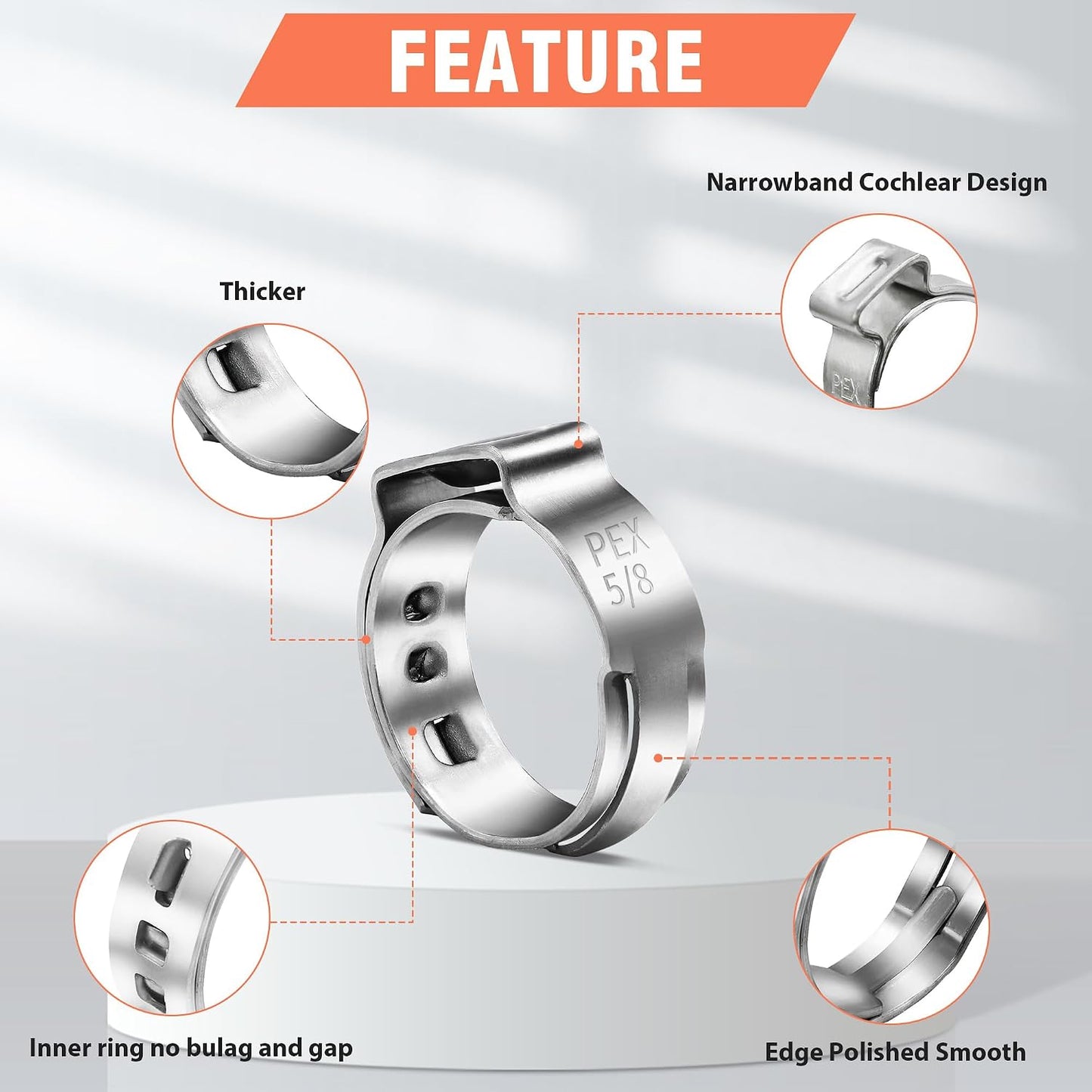 60 Pzas Anillos Crimpado PEX 5/8pulg Acero Inox 304