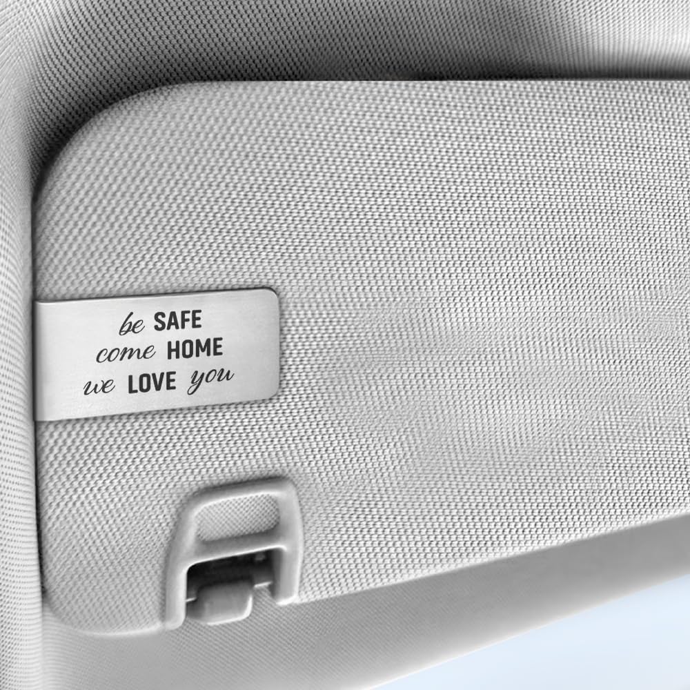 Clip visera coche acero inox grabado regalo cumpleaños