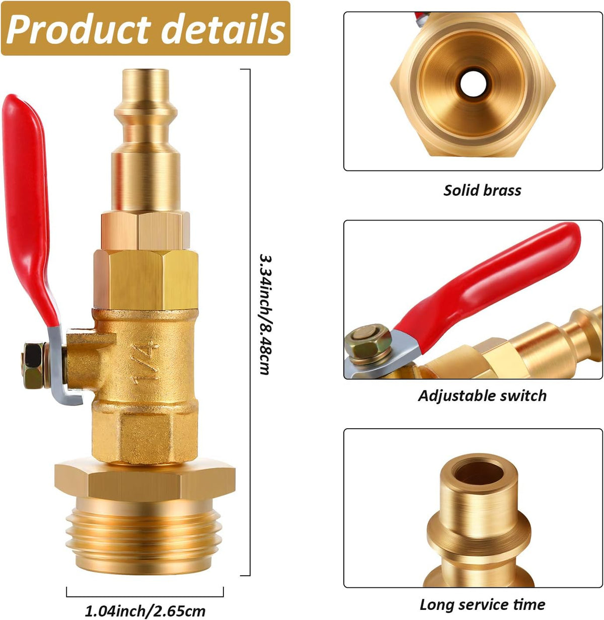 Adaptador latón conexión rápida 1/4pulg y rosca GHT 3/4pulg válvula drenaje