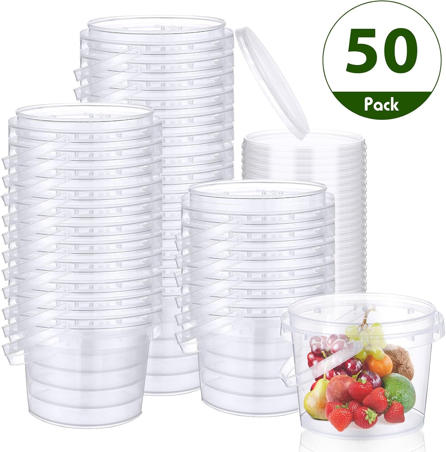 50 Cubos Plástico Transparente 8oz con Tapas y Asas