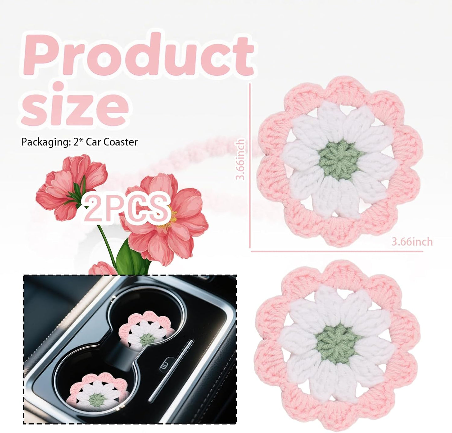 2 Posavasos Automóvil Diseño Flores Ganchillo Algodón