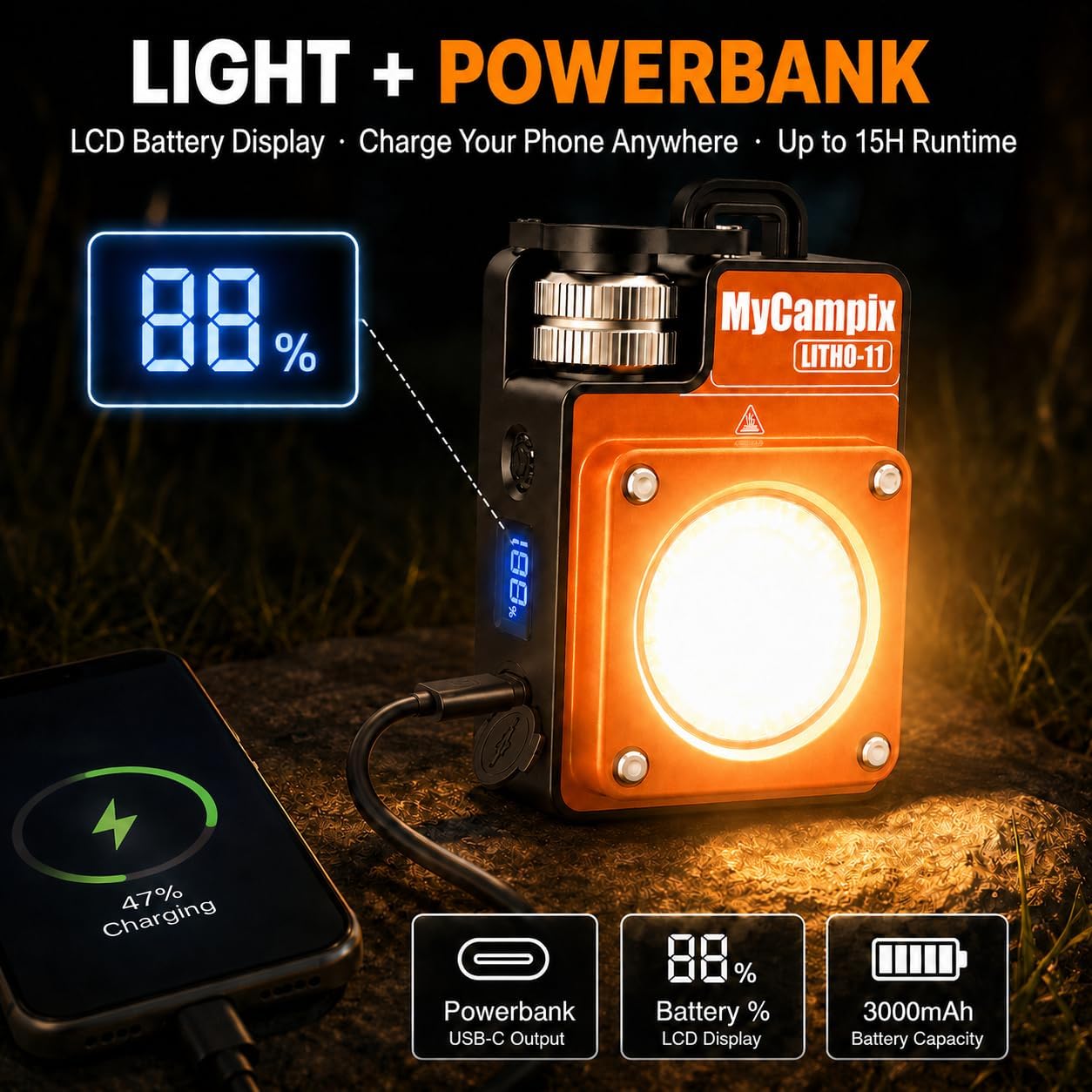 Linterna led recargable 3500lúmenes impermeable 2.5-15h