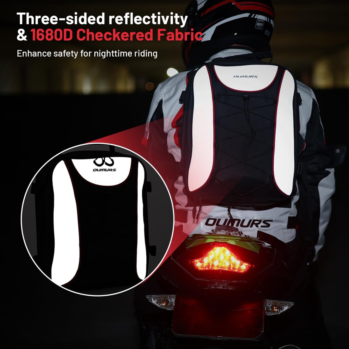 Bolsa reflectante motocicleta 22-34l con cubierta lluvia