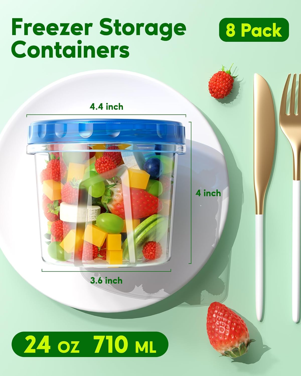 Pack 8 Recipientes Plástico 24oz Sin BPA Tapas Giratorias