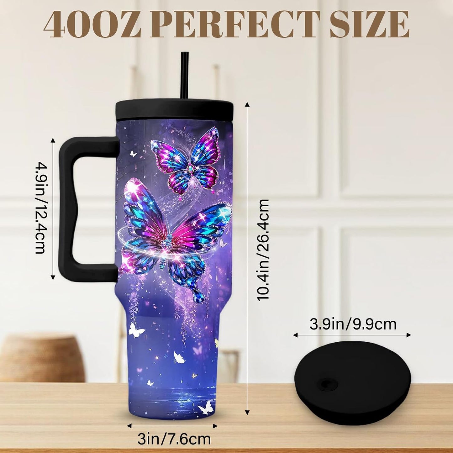 Taza antiderrame mariposa 40oz regalo mujer