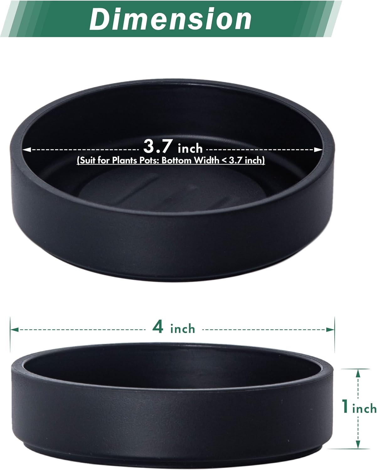 Platillo plástico para plantas 4pulg drenaje redondo negro mate