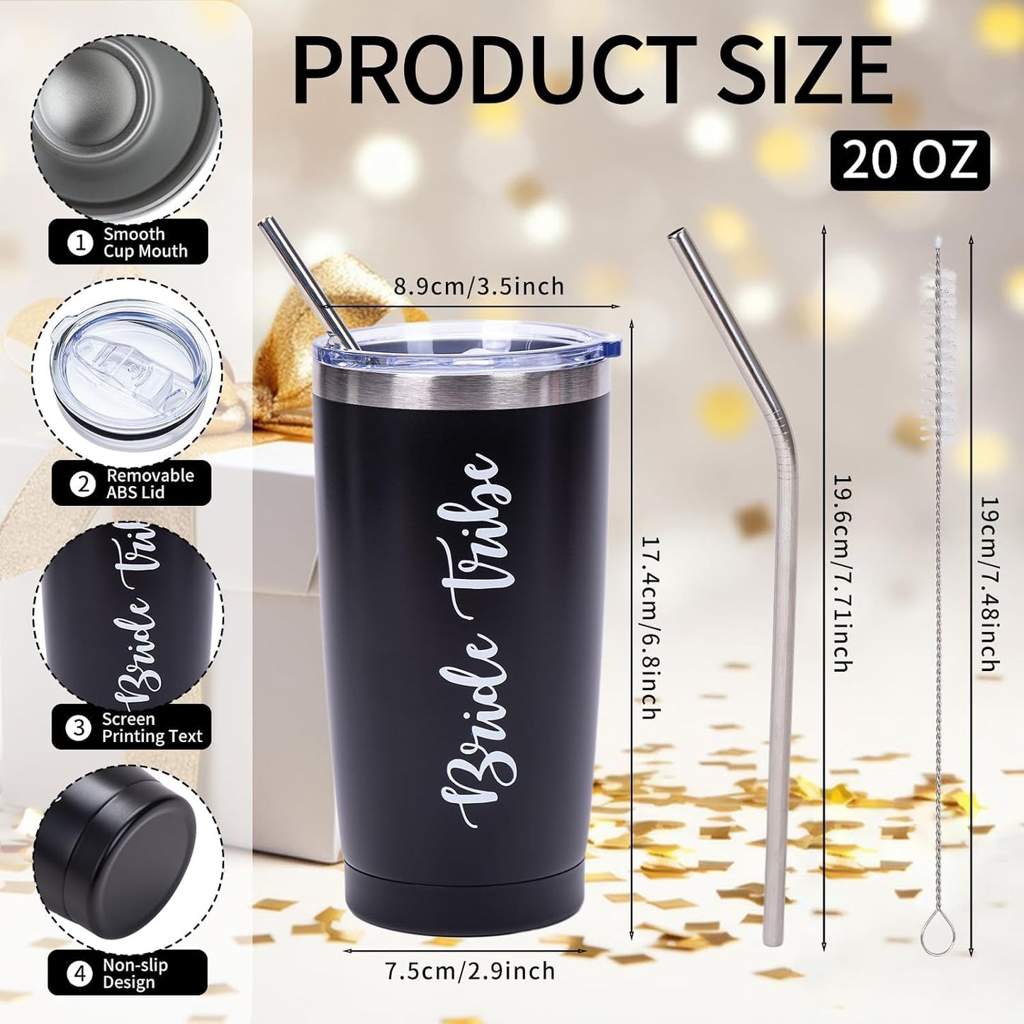 6 Vases Acero Inox con Tapa y Pajita para Dama de Honor