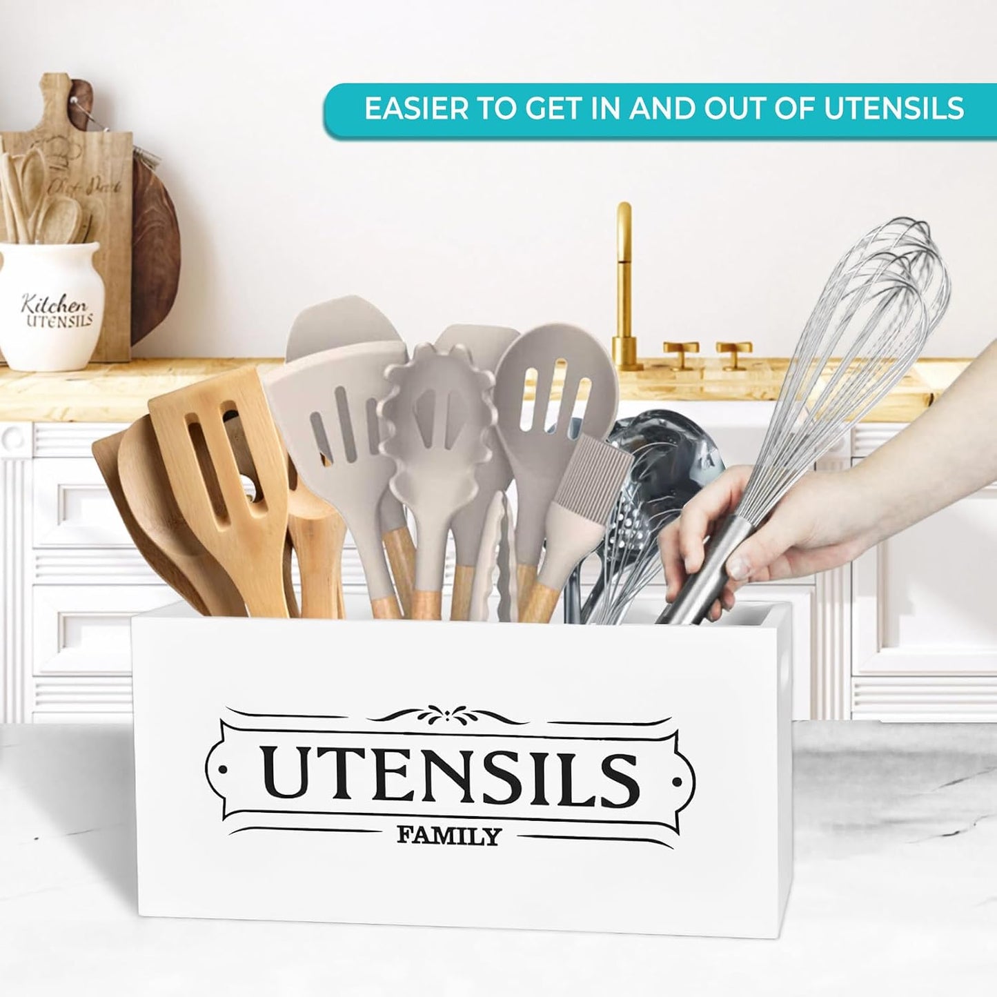 Soporte utensilios cocina encimera organizador rústico madera