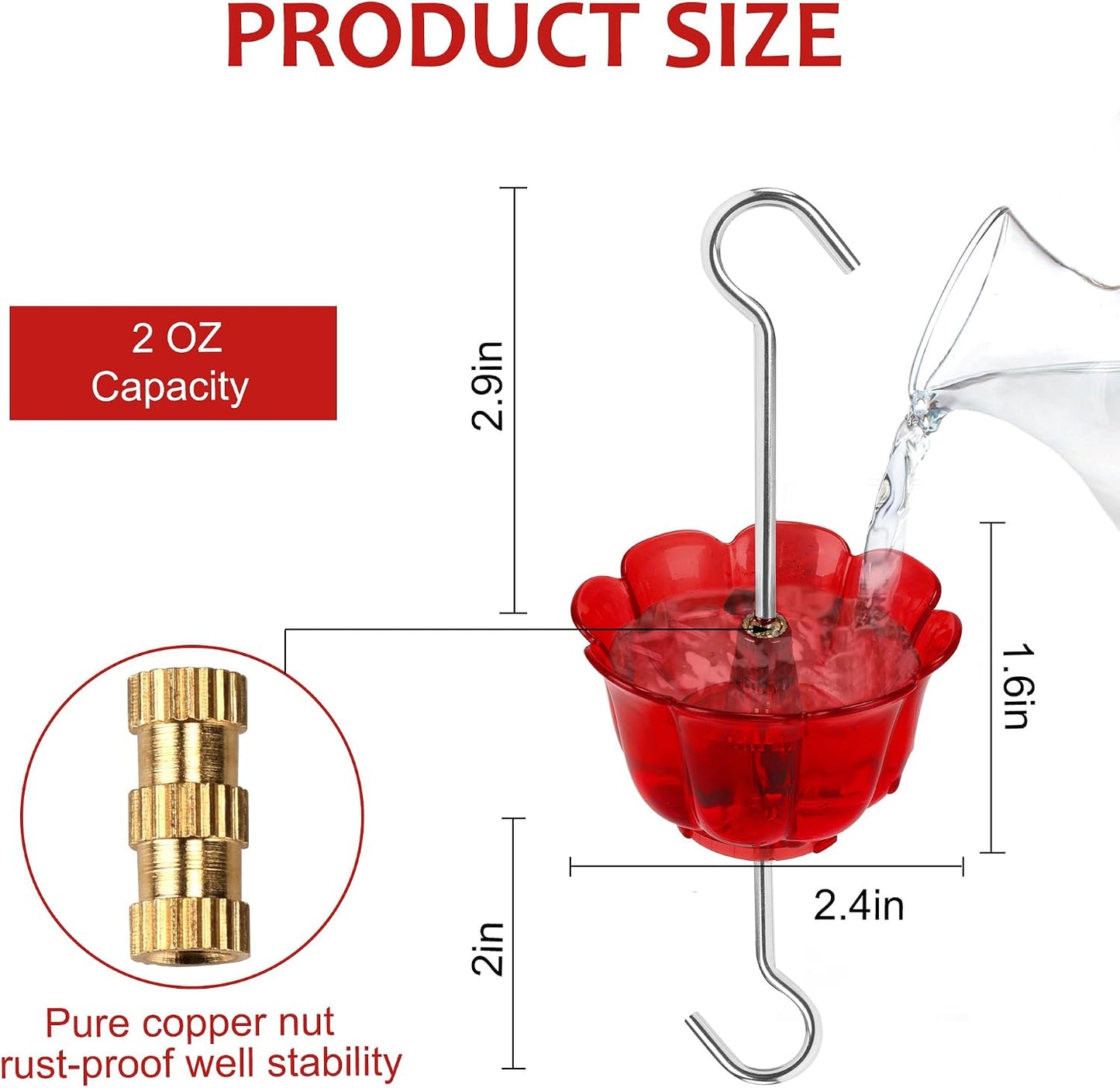 Foso hormigas para comedero colibríes 2oz forma flor roja