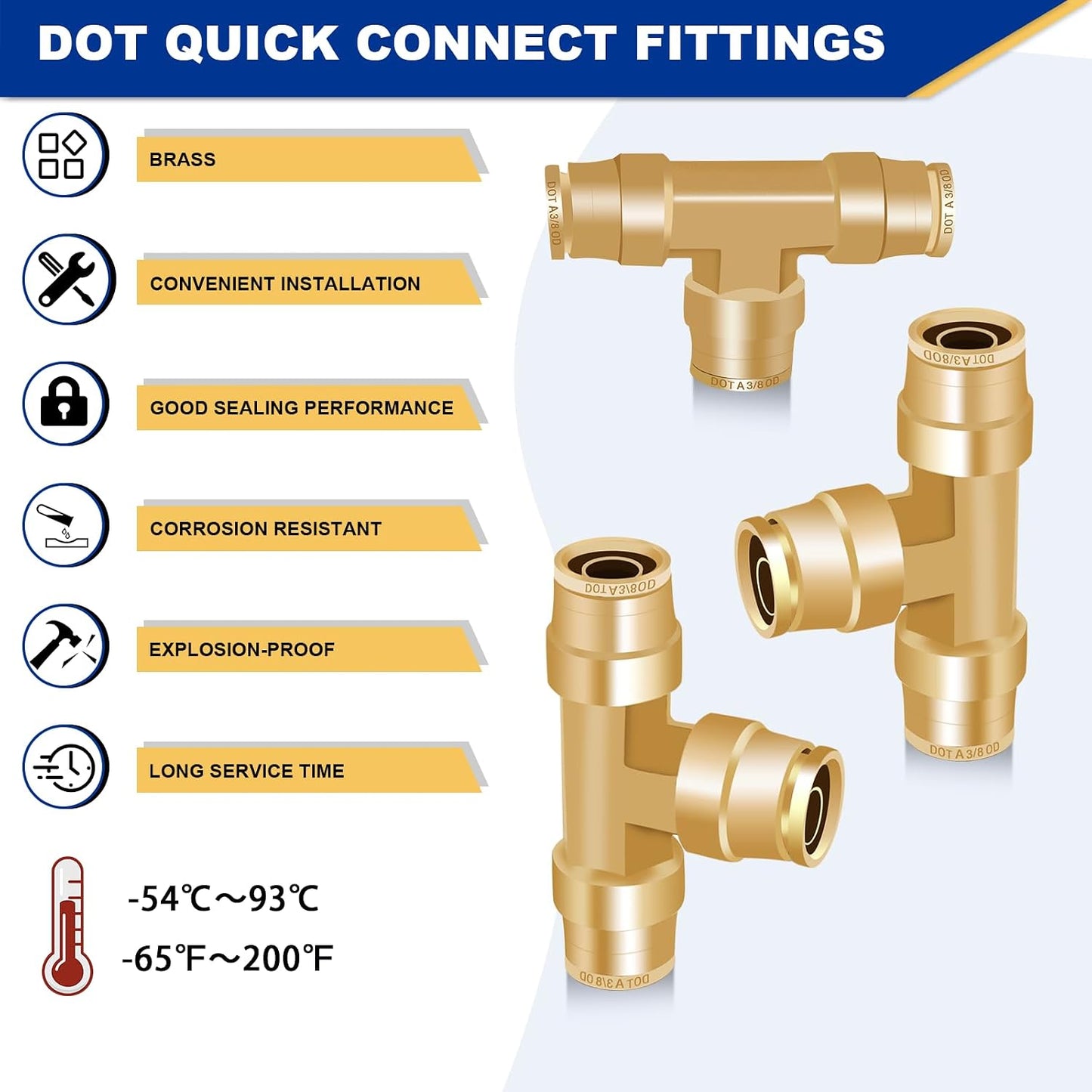 Conector aire freno latón 3/8" 3 pzas