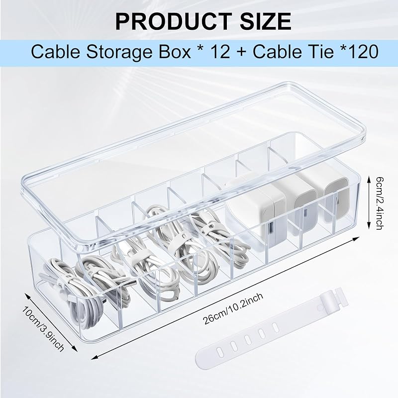 Caja organiz. cables 12 pzas con bridas plástico