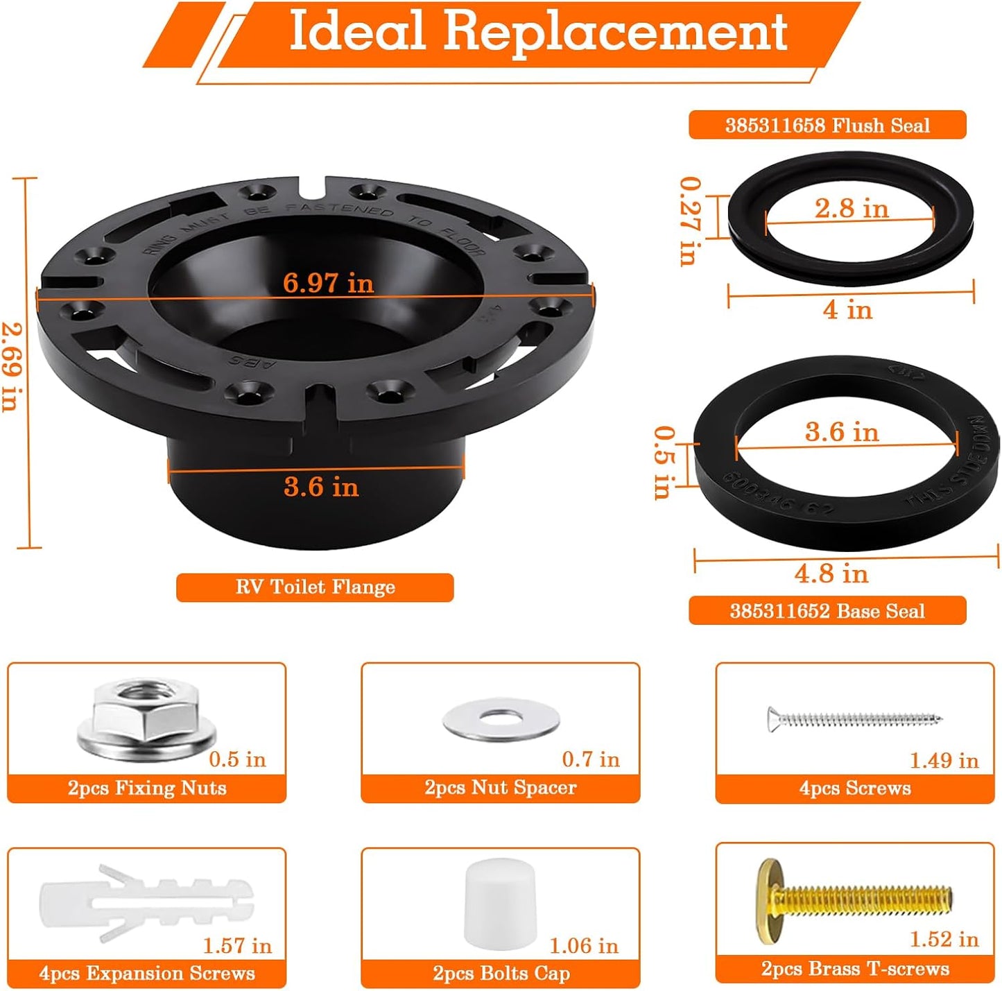 Sello inodoro RV con brida piso 3" 300/310/320