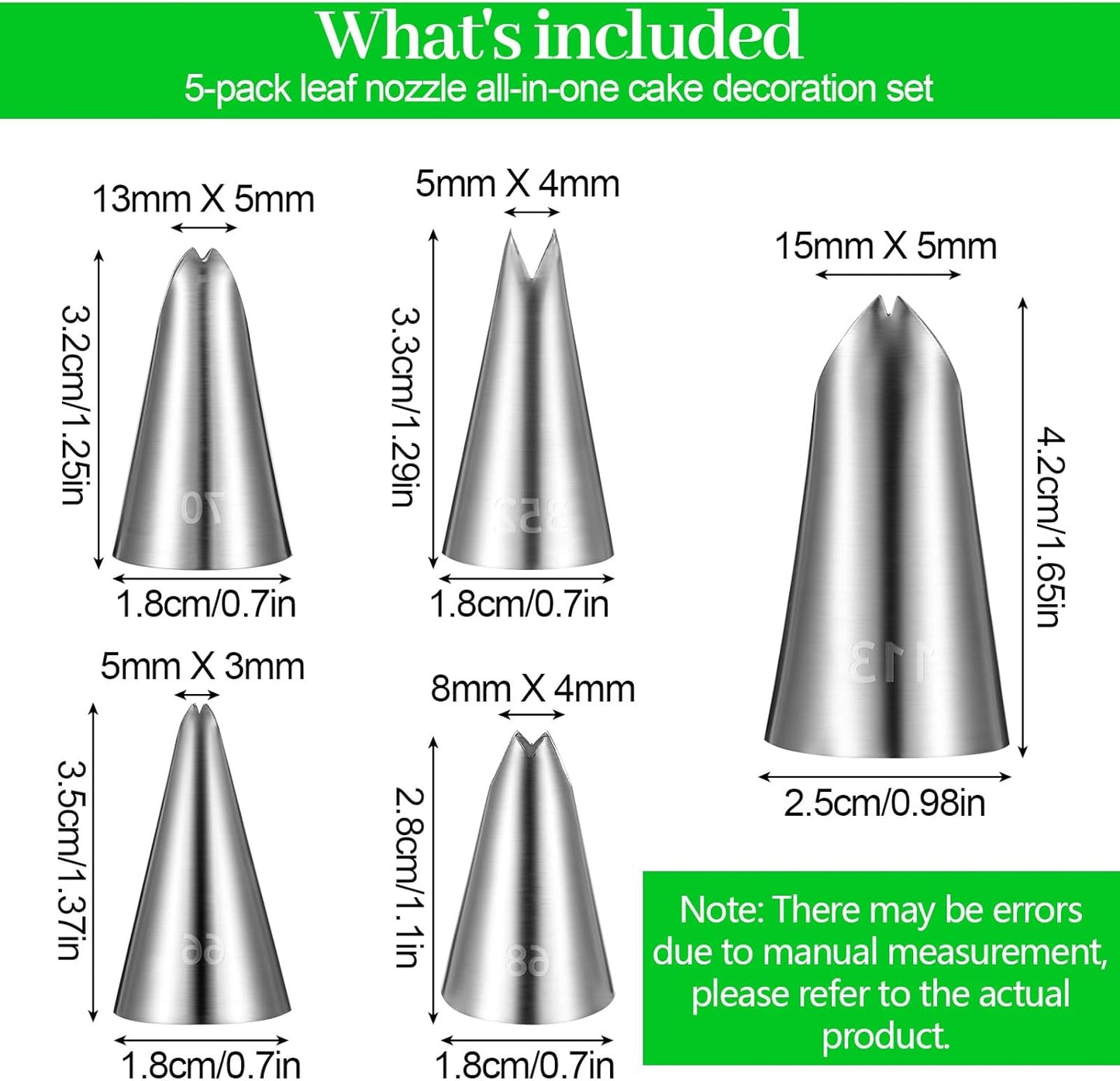 Set 5 Boquillas Acero Inox Grado Alimenticio Decorar Pasteles