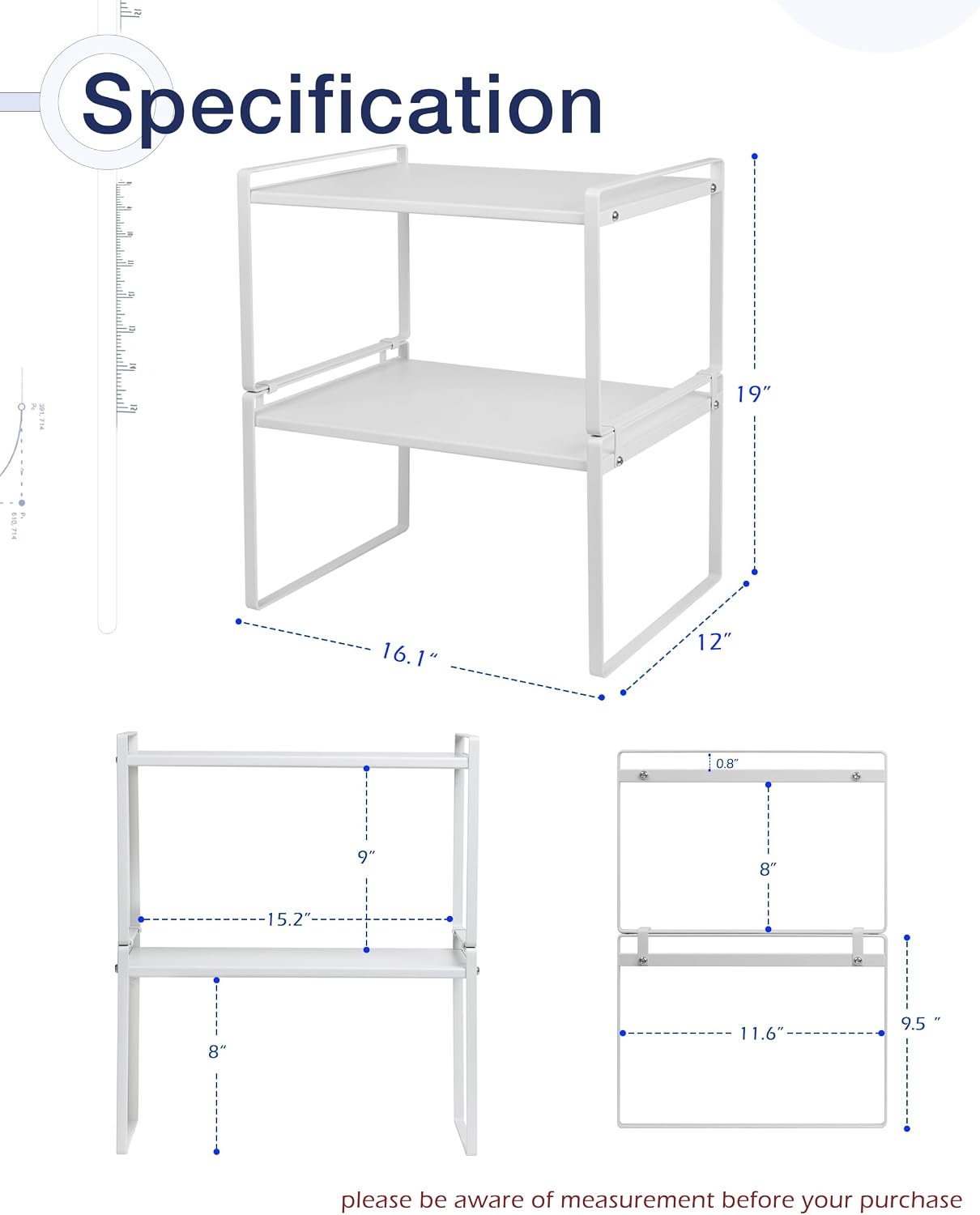 2 Estantes Apilables Acero 3mm para Cocina y Alacena