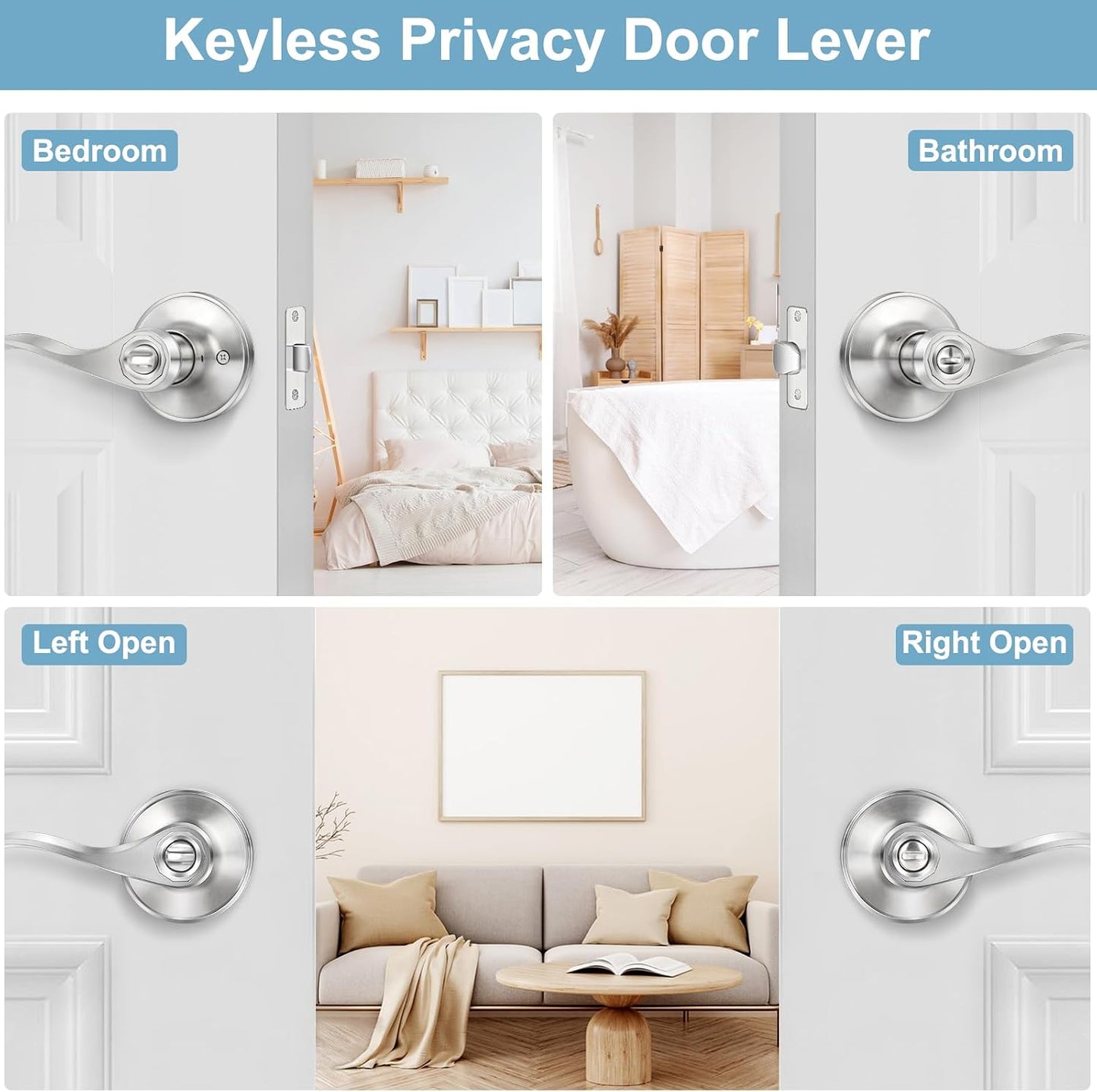 10 Pomos Puerta Privacidad Níquel Cepillado Reversibles