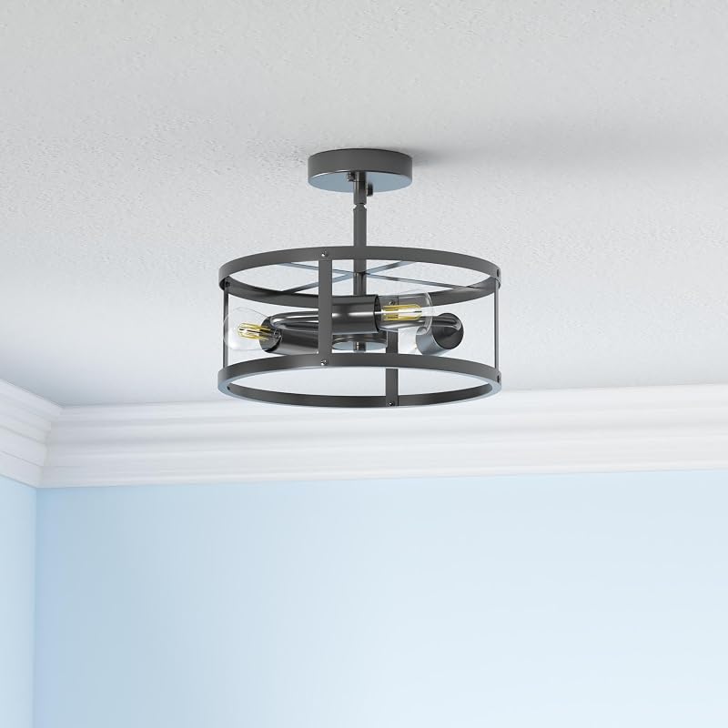 Lámpara techo 3 luces negro pasillo cocina granja pack 2