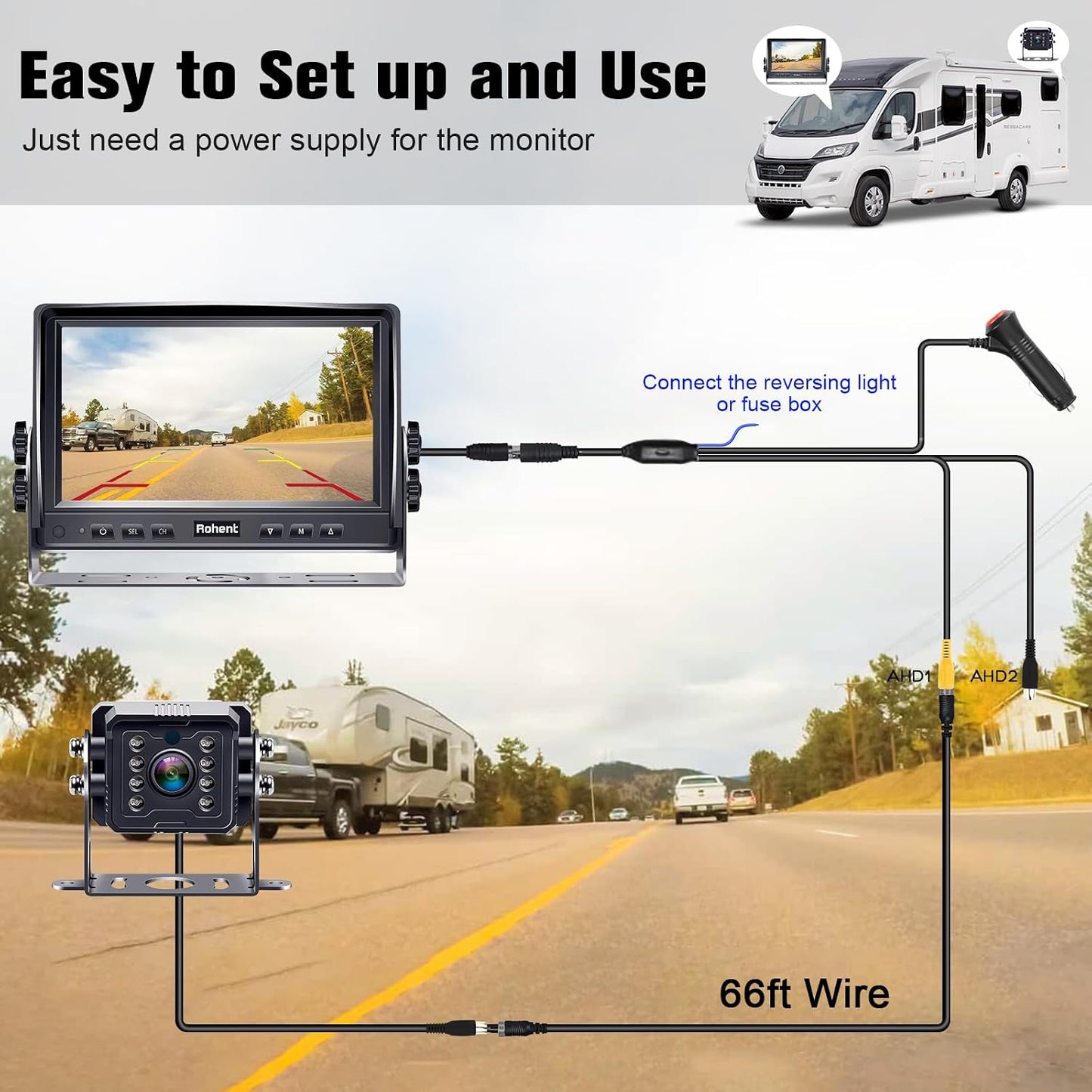 Sistema cámara respaldo RV 1080p lente gran angular IP69