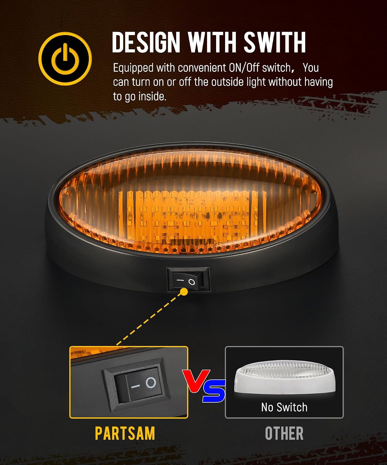 Luces porche LED RV con interruptor base negra