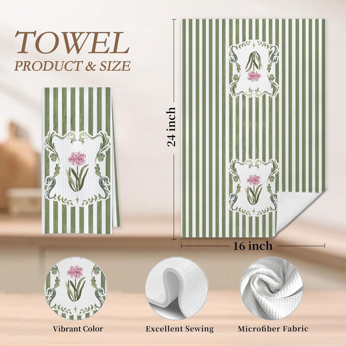 Toallas cocina florales hortensias rosas salvia blanco 16x24pulg