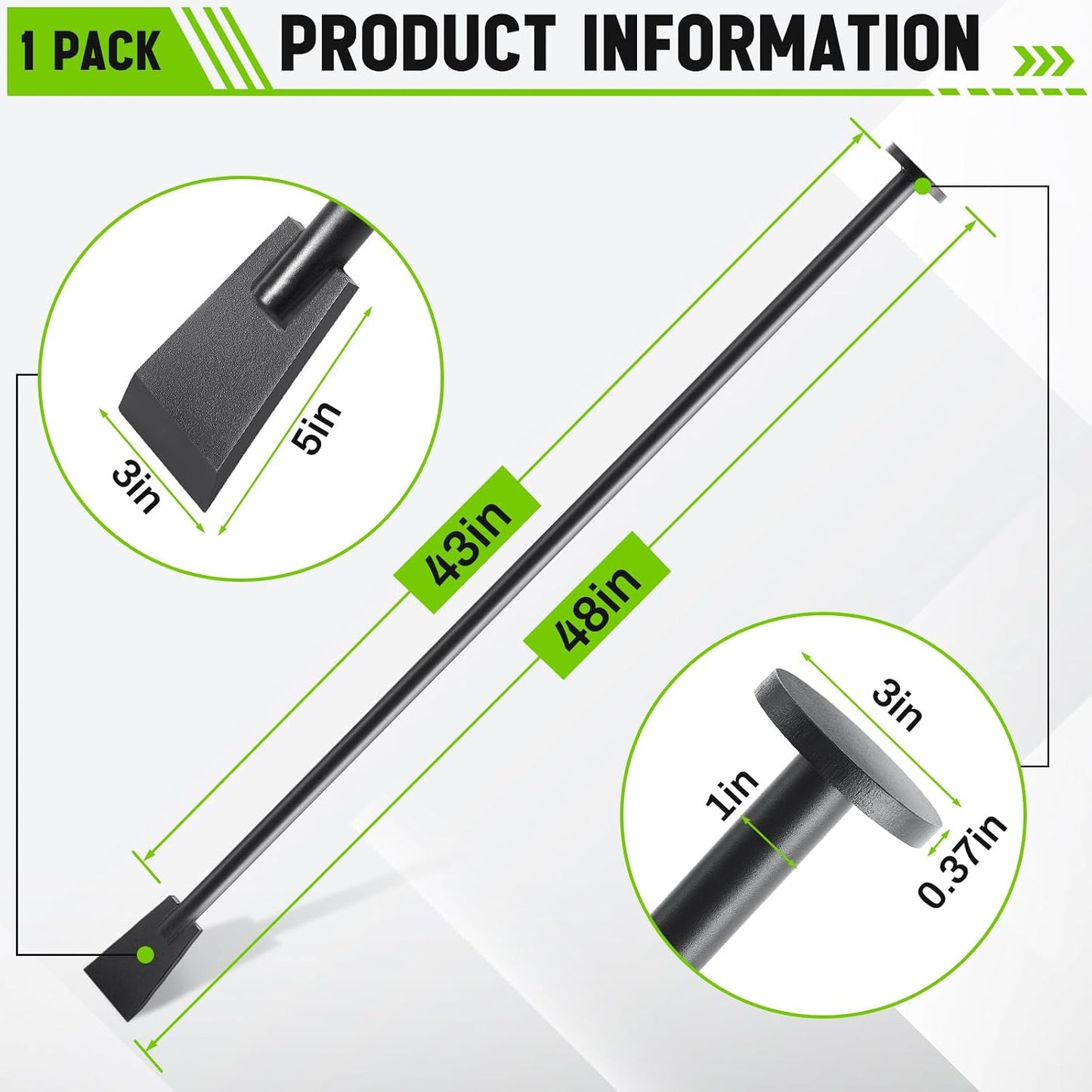 Barra excavadora acero resistente 48pulg forma pala negro