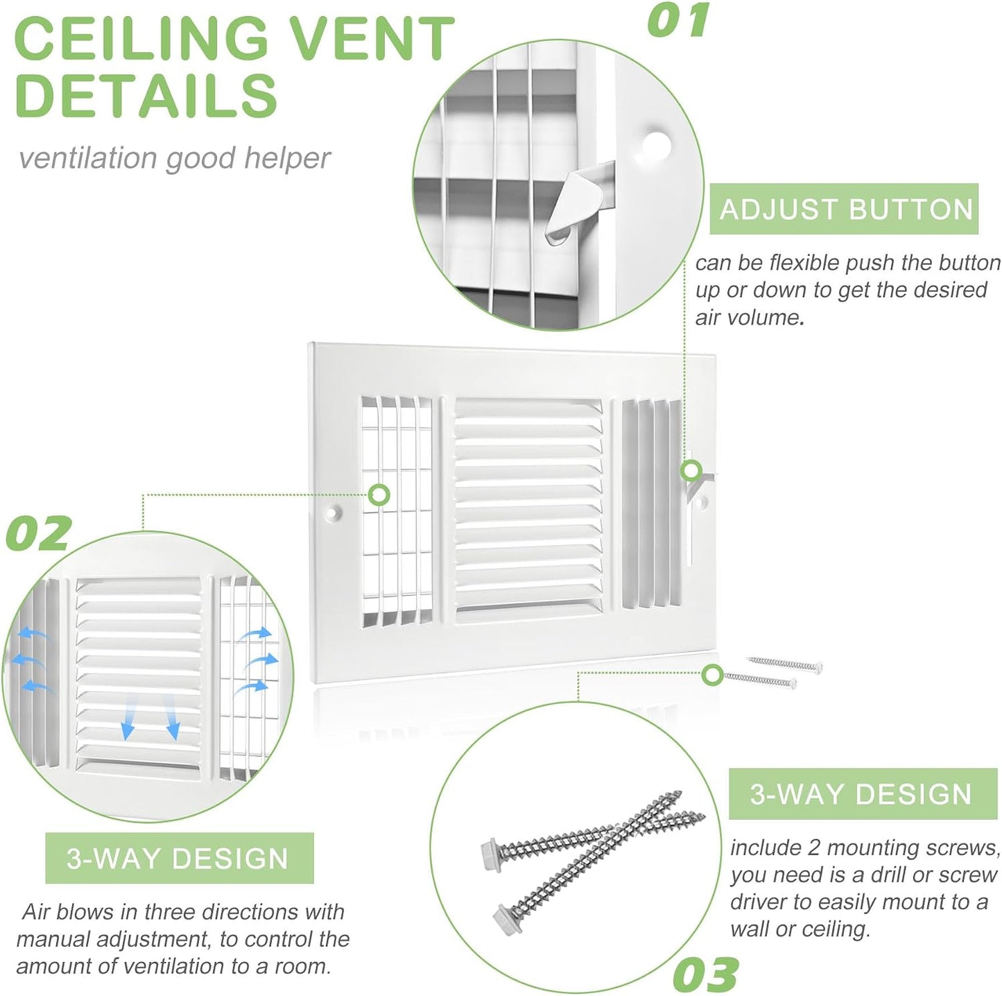 Cubierta ventilación 10x6pulg techo 3 vías baño oficina