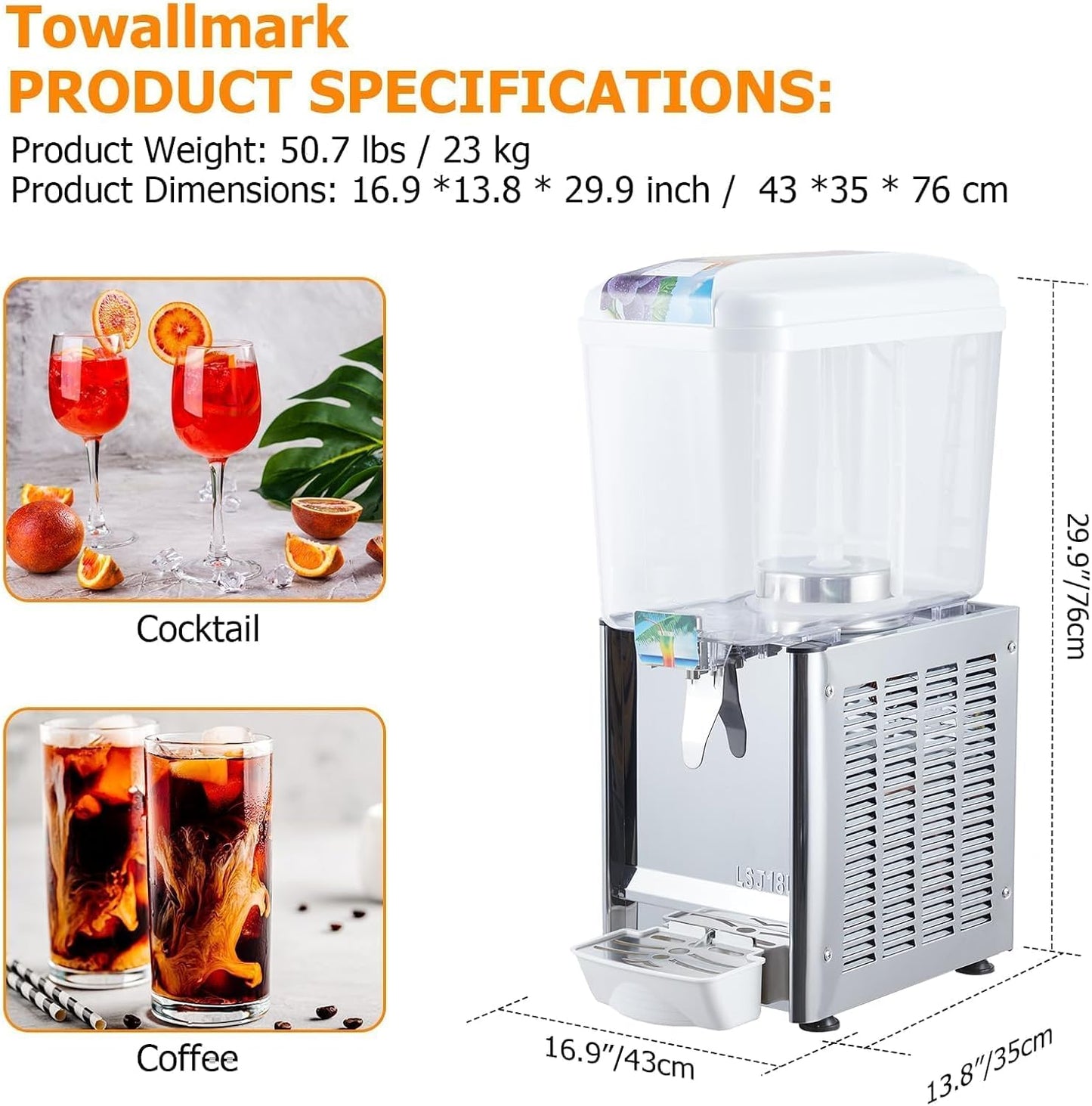Dispensador bebidas 4.5gal 18L acero inox 300W