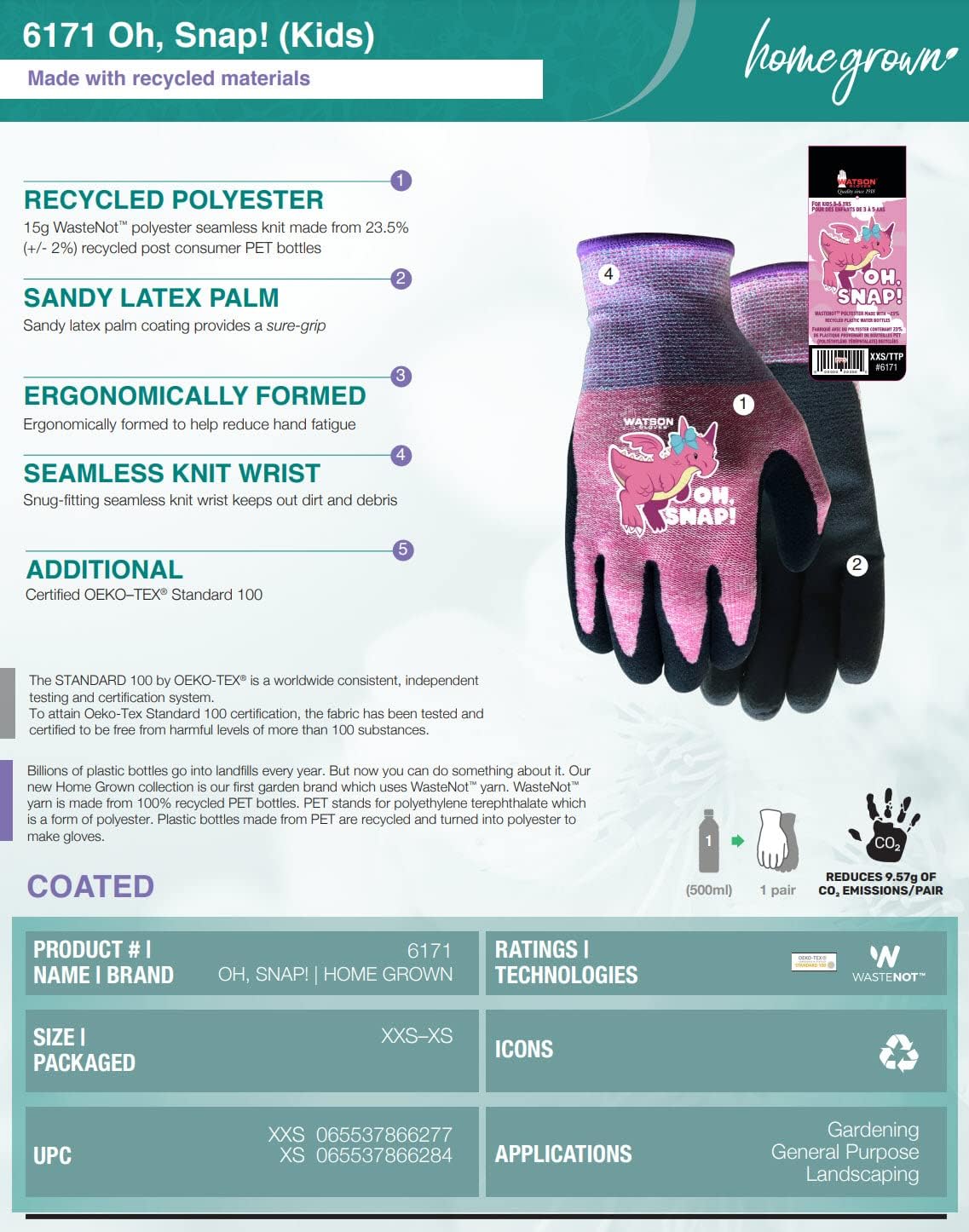 Guantes jardín niños reciclados agarre seguro extra pequeño
