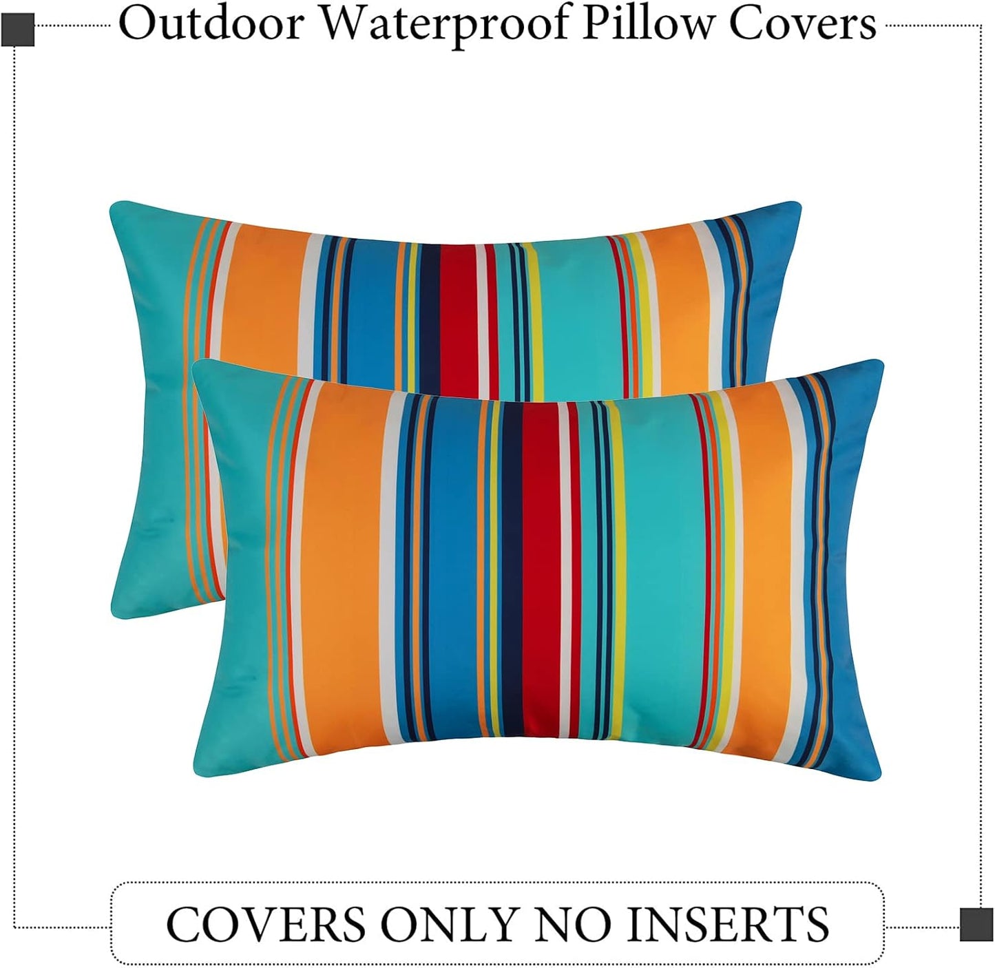 2 Pzas Fundas Almohada Lumbar Exteriores 12x20" Rayas Azul