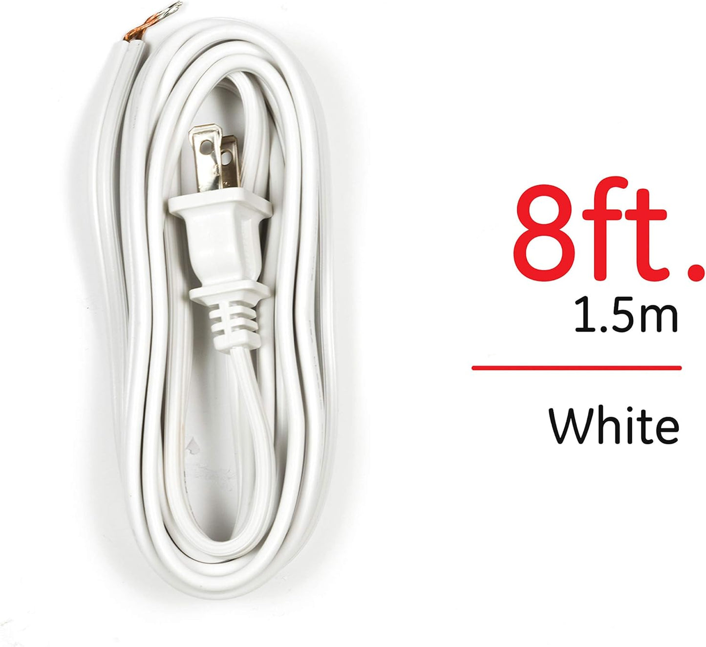 Cable lámpara 8ft enchufe polarizado 2 puntas UL blanco