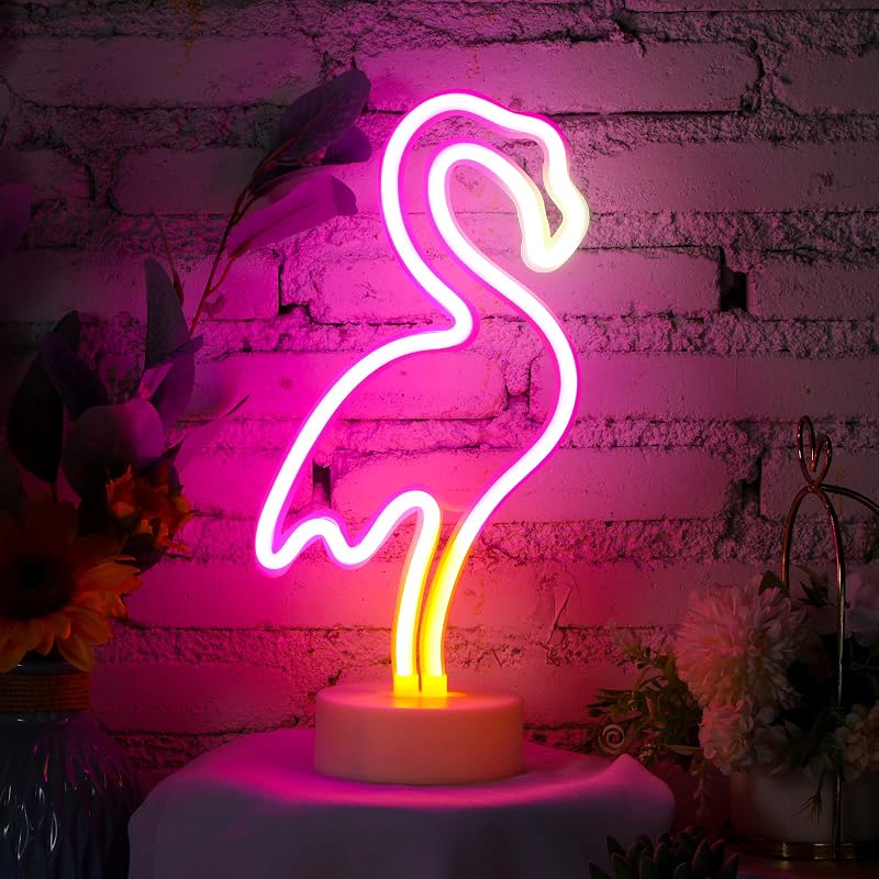 Letrero neón piña 3uds luces USB flamenco rosa