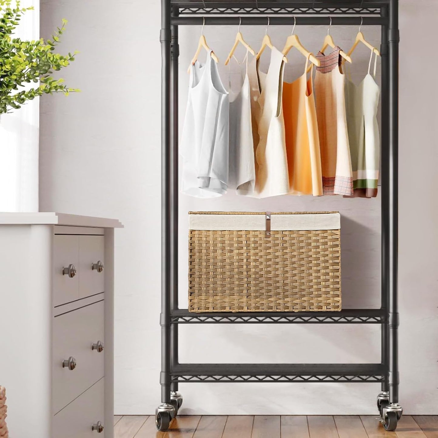 Cesta mimbre 180l con tapa forro extraíble para dormitorio
