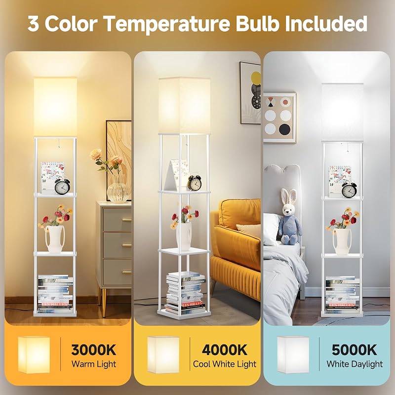 Lámpara pie moderna USB tipo C 3 niveles sala dormitorio