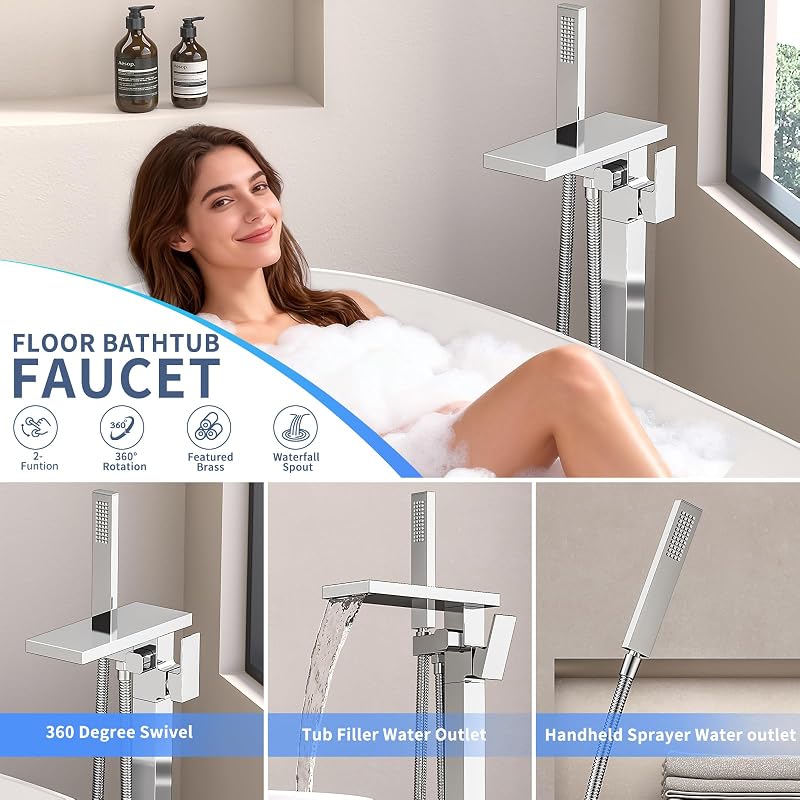 Grifo bañera rociador mano boquilla giratoria cromada