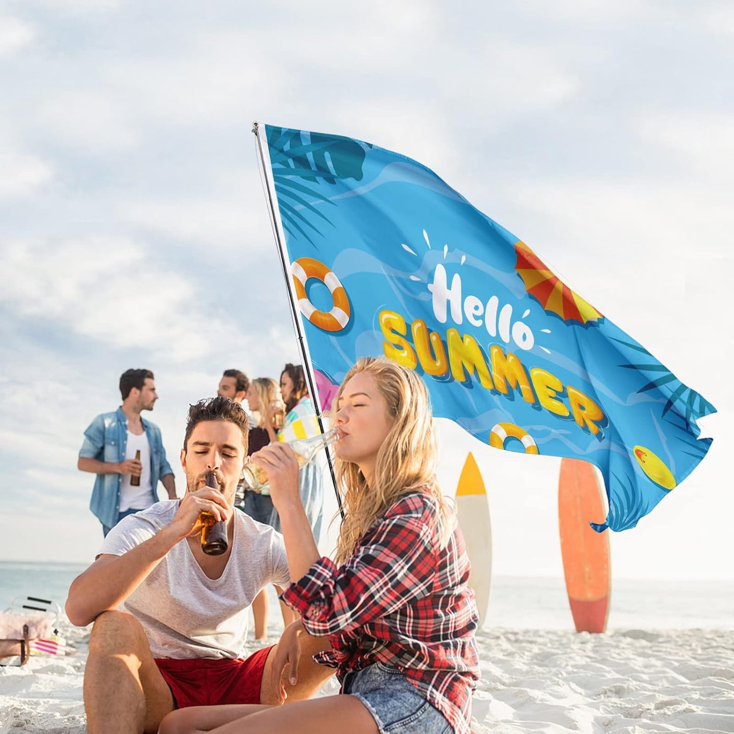 Bandera Hello Summer 3x5ft decoración piscina fiesta