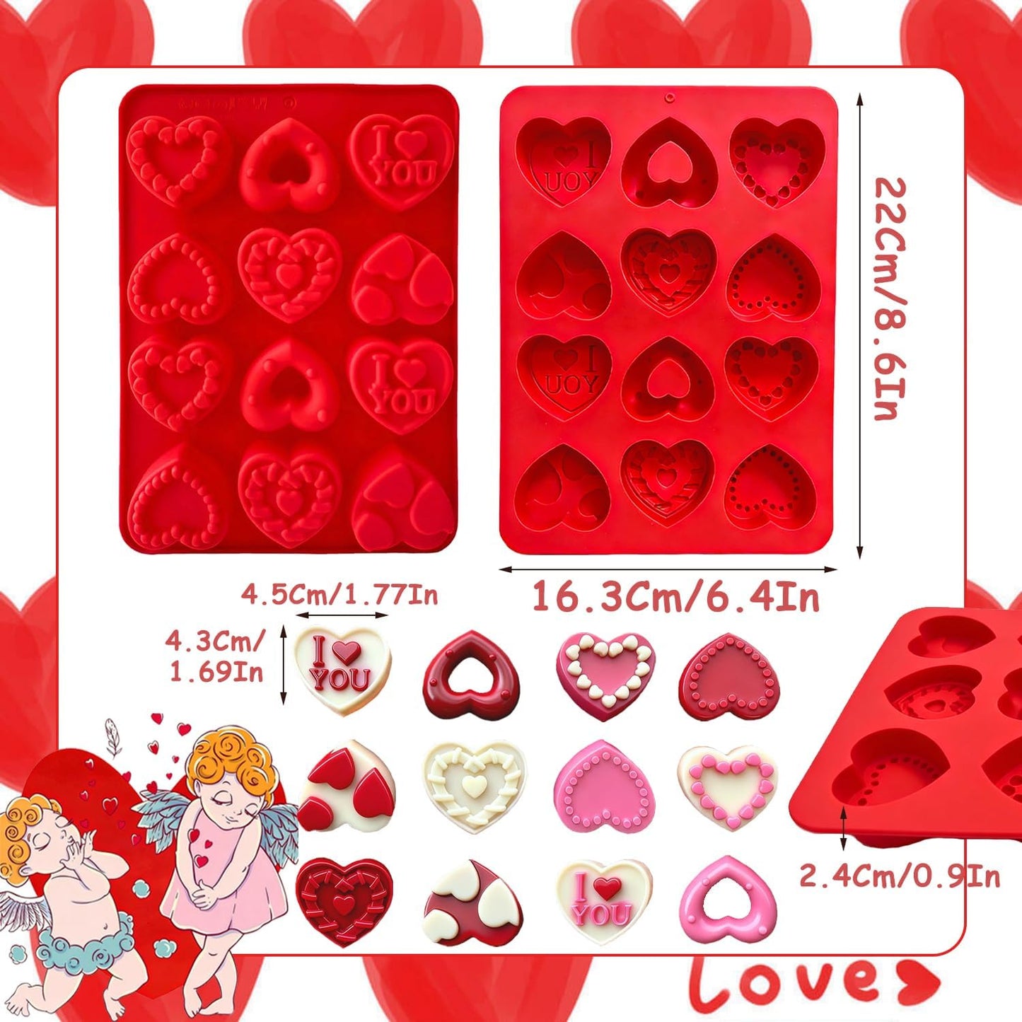 Molde silicona corazón 2uds para caramelo chocolate pastel gelatina