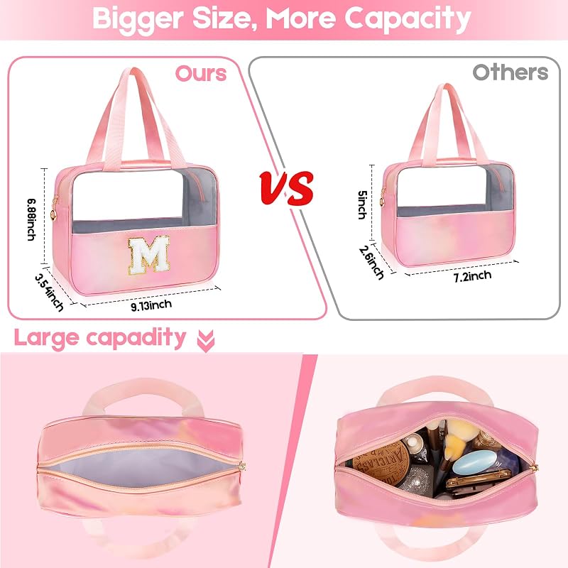Bolsa maquillaje transparente personalizada rosa viaje mujer