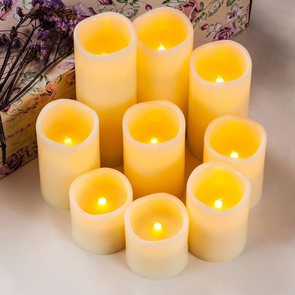 Velas LED grandes sin llama con temporizador remoto 10 botones