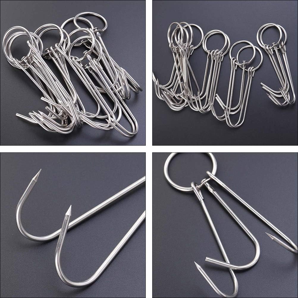 10 Ganchos Acero Inox para Carne Cerdo Barbacoa
