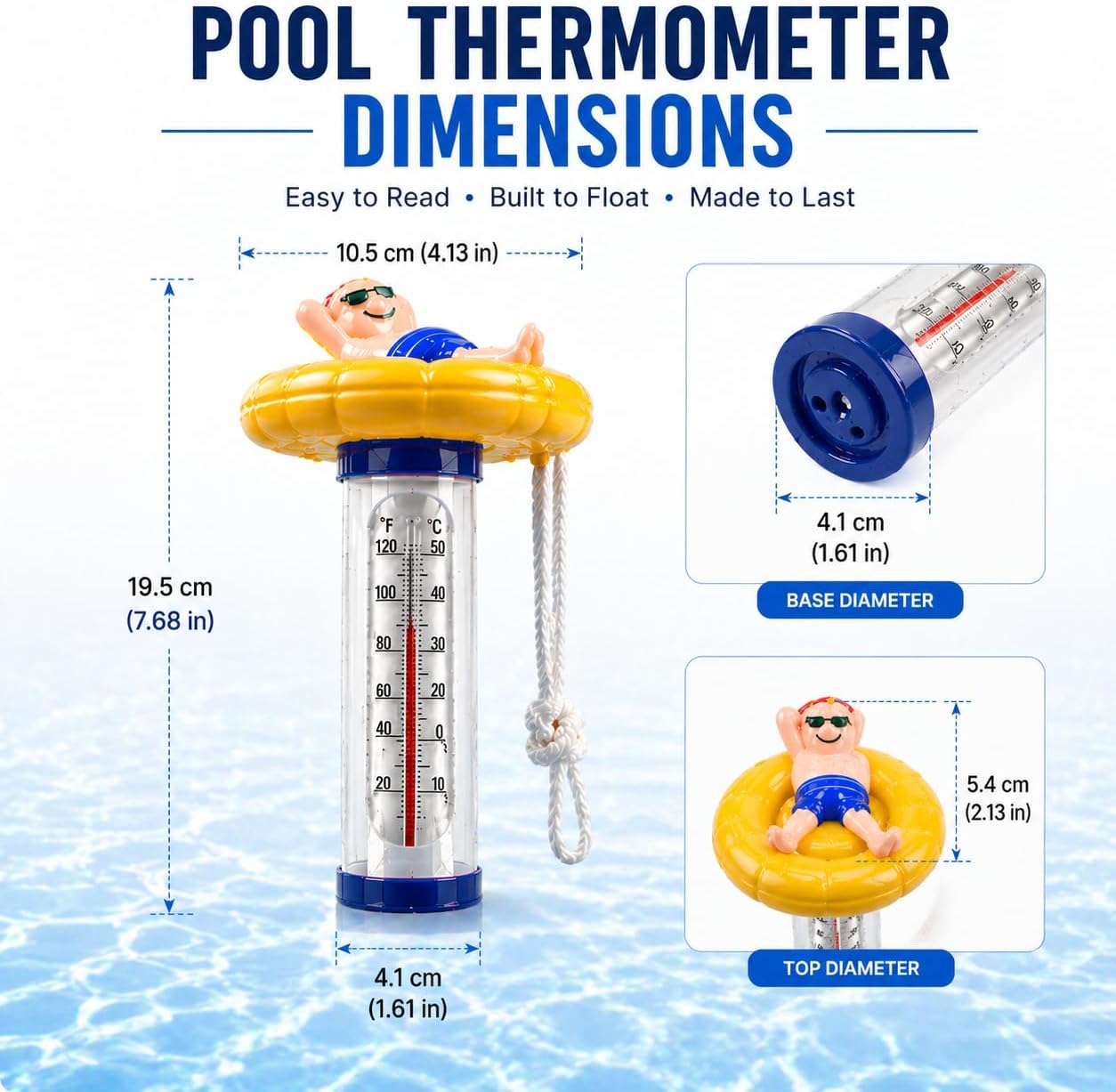 Termómetro flotante piscina acuario con cuerda