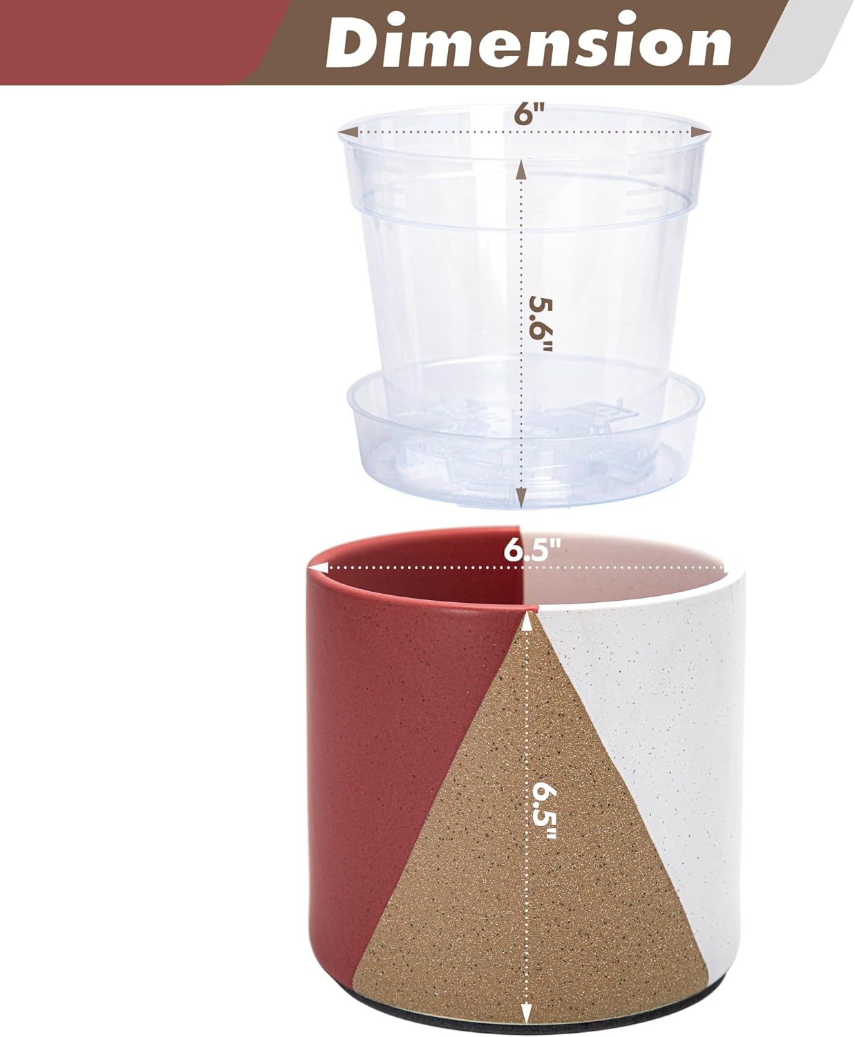 Maceta cerámica 6.5pulg con platillo desmontable drenaje interior