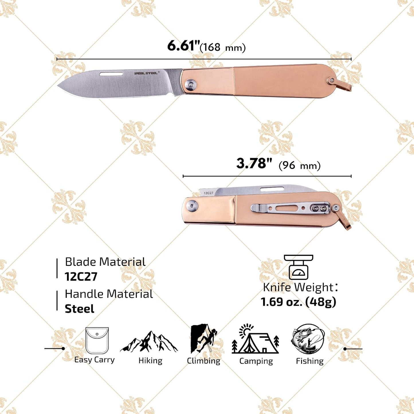 Cuchillo plegable Real Barlow RB-3 acero 12C27 2.8"