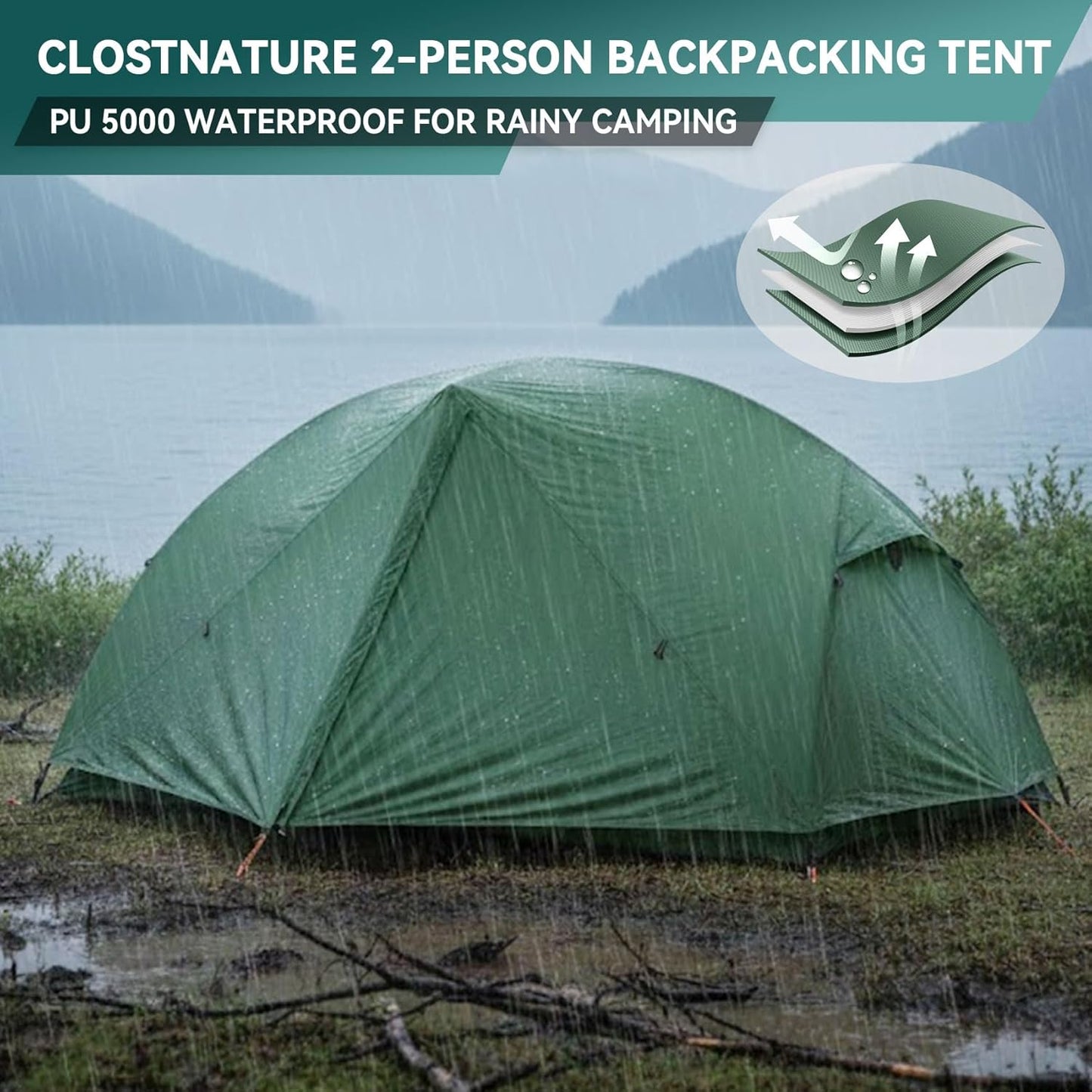 Tienda campaña ligera para 2 personas mochileros impermeable