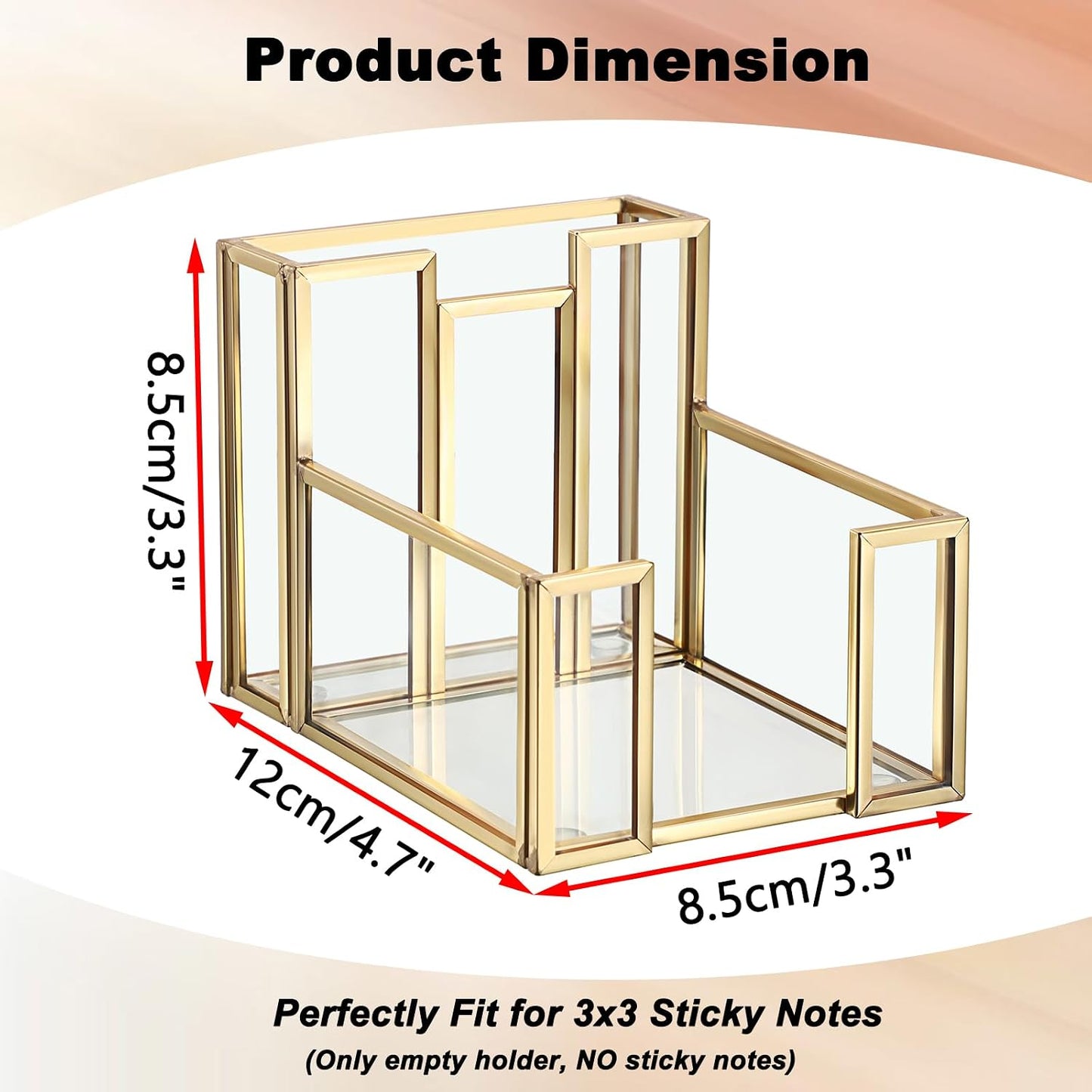 Soporte notas adhesivas vidrio dorado 3x3pulg ranura bolígrafo
