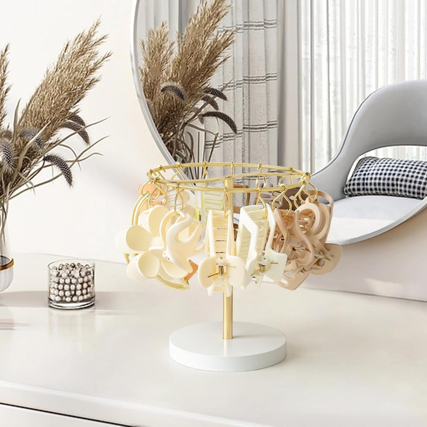 Soporte pinzas metal exhibidor accesorios cabello dorado