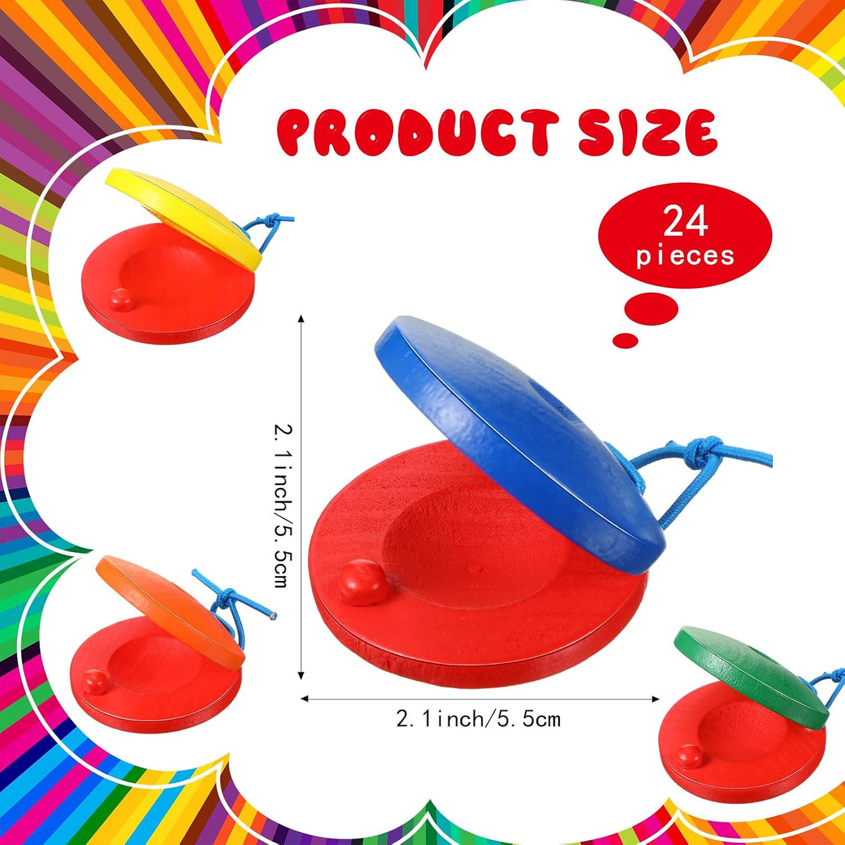 24 Castañuelas de Madera para Aplaudir y Ritmo Multicolor