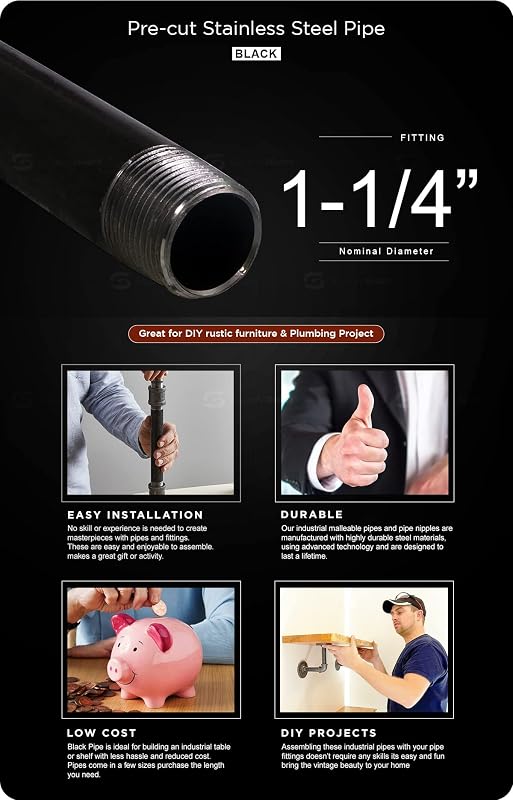 Tubo acero negro precortado 36" 1-1/4