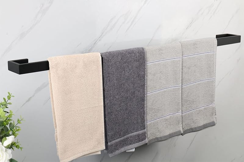 Toallero baño acero inox SUS304 base cuadrada 33" negro mate