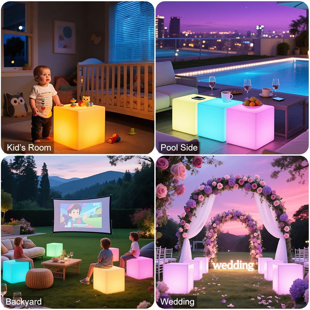 Silla Cubo LED Inalámbrica 16'' con Control RGB Recargable