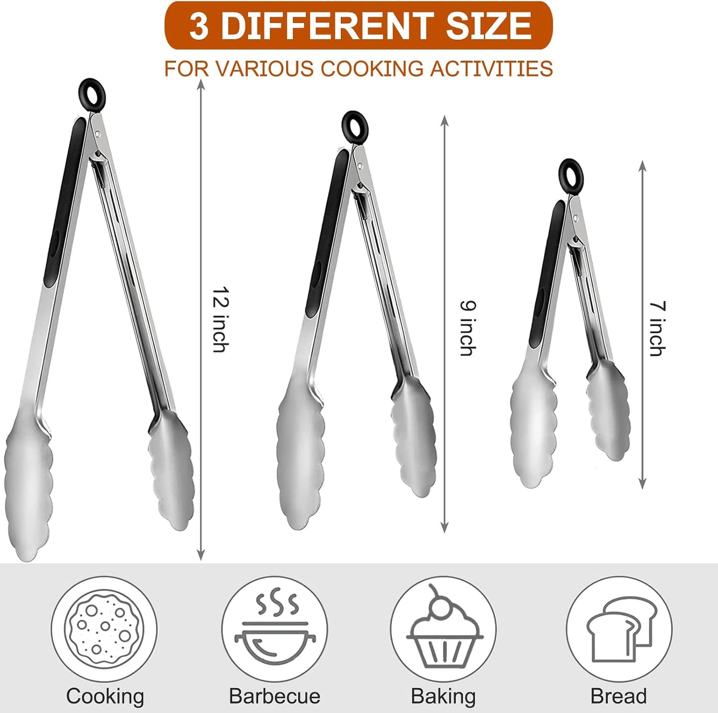 9 Pinzas Acero Inox Antiderrap para Asar 7-12pulg
